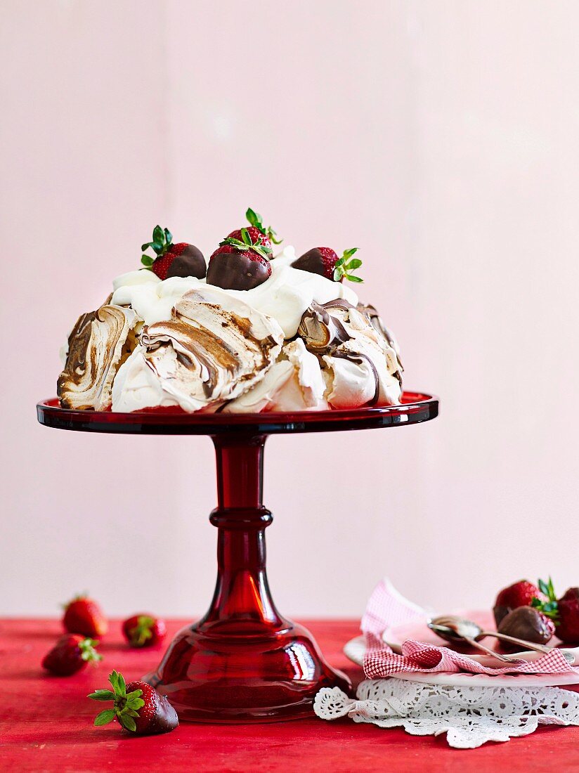 Chocolate strawberry pavlova