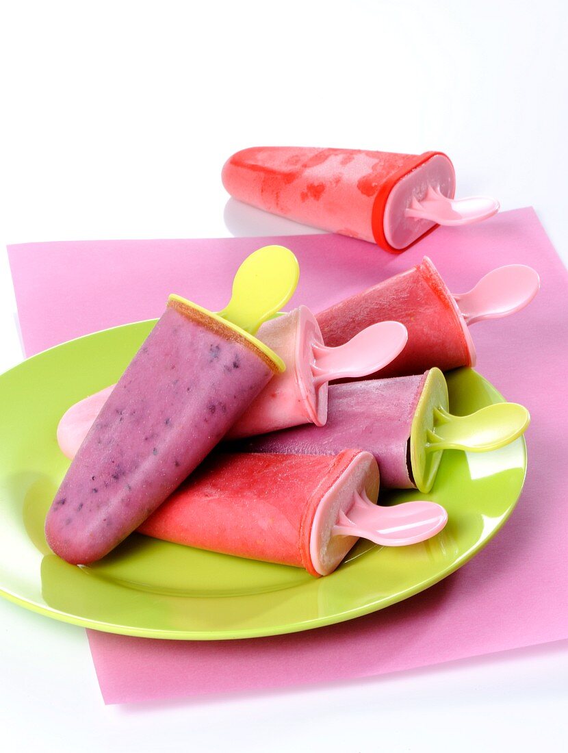 Yoghurt and berry ice lollies