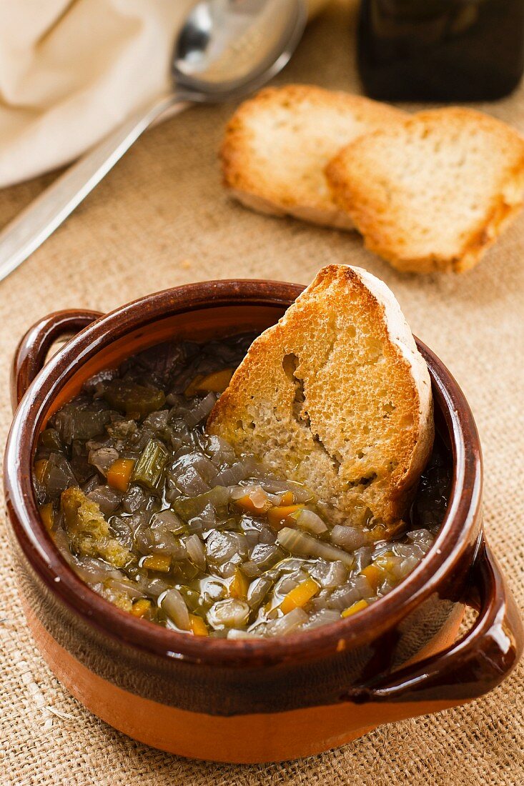 Onion soup with grilled bread