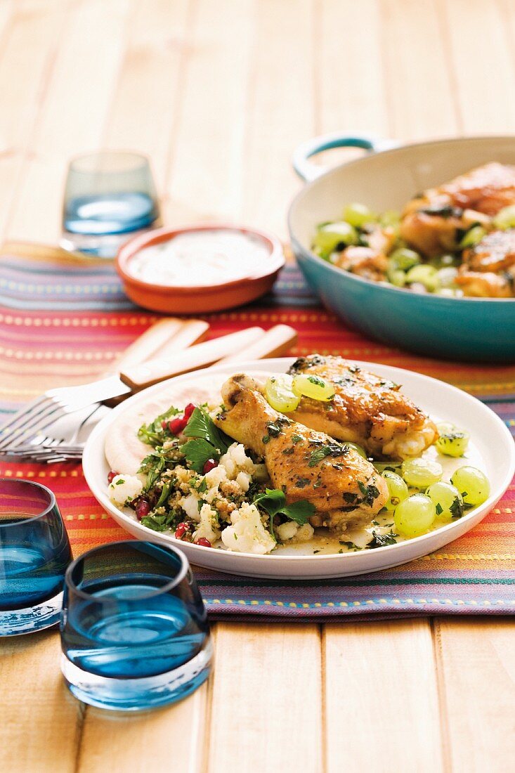 Chicken tagine with grapes and couscous salad
