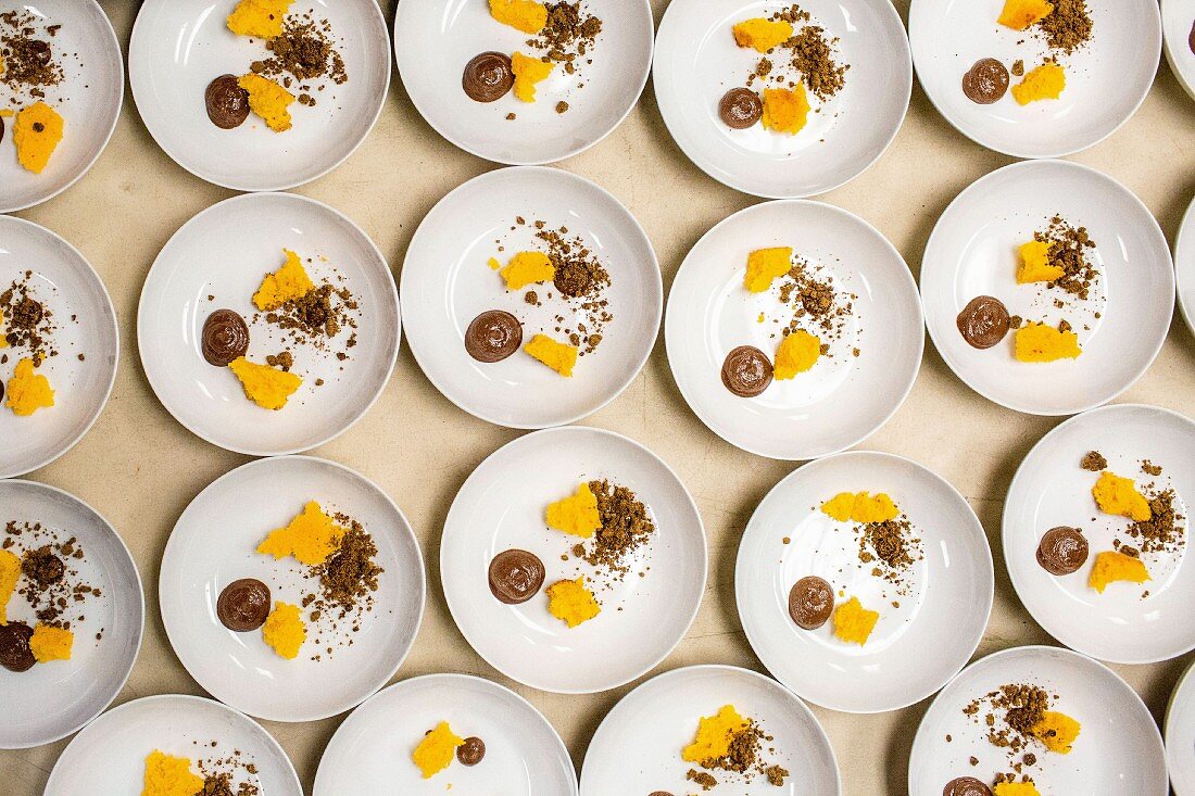 Artfully composed desserts for a pop-up fundraiser dinner with seasonal produce