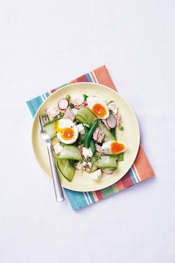 Tuna fish salad with green beans and egg