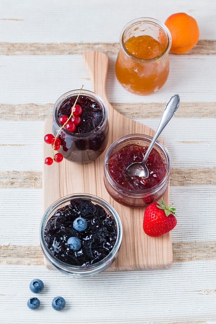 Three different jars of homemade jam