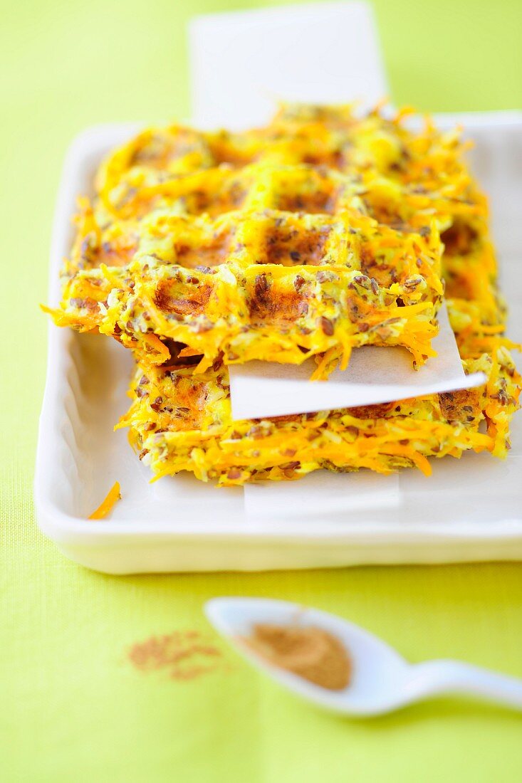 A stack of carrot waffles