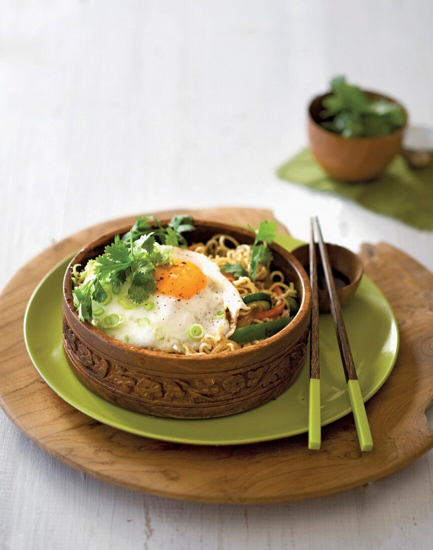 Mie noodles with vegetables and fried egg (Indonesia)