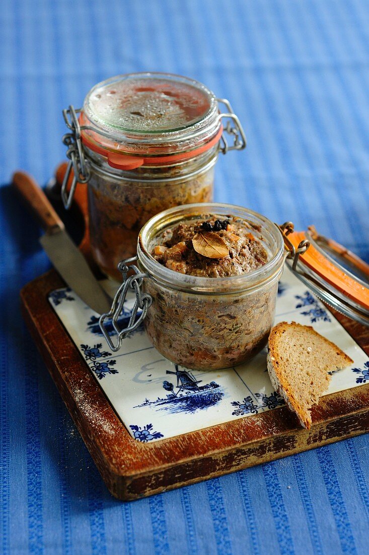 Rustic country pâté in jars
