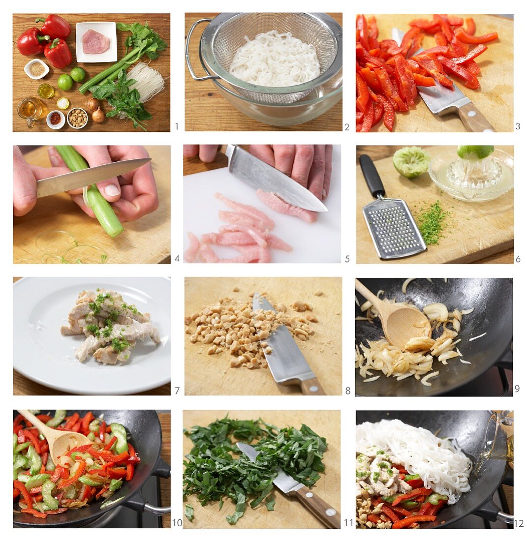 Asiatische Reisnudeln mit Putenbrust und Gemüse