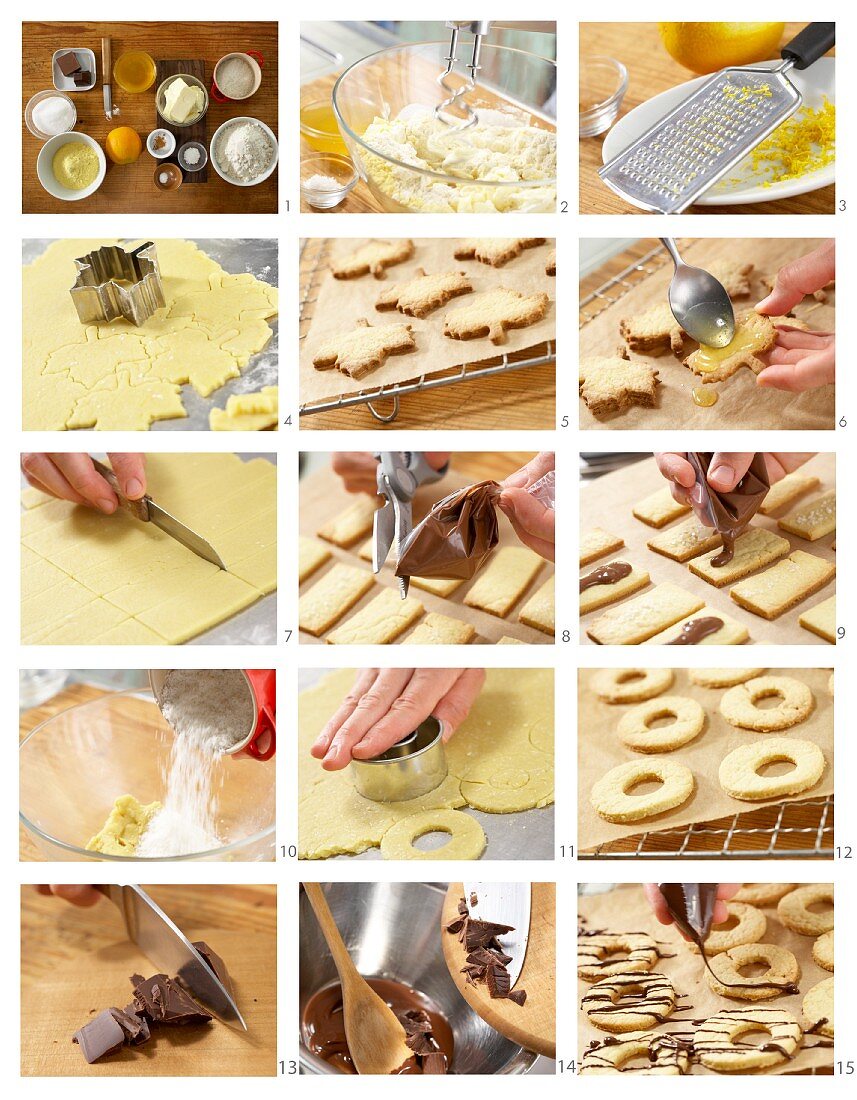 Biscuits being made with oranges, nougat and coconut