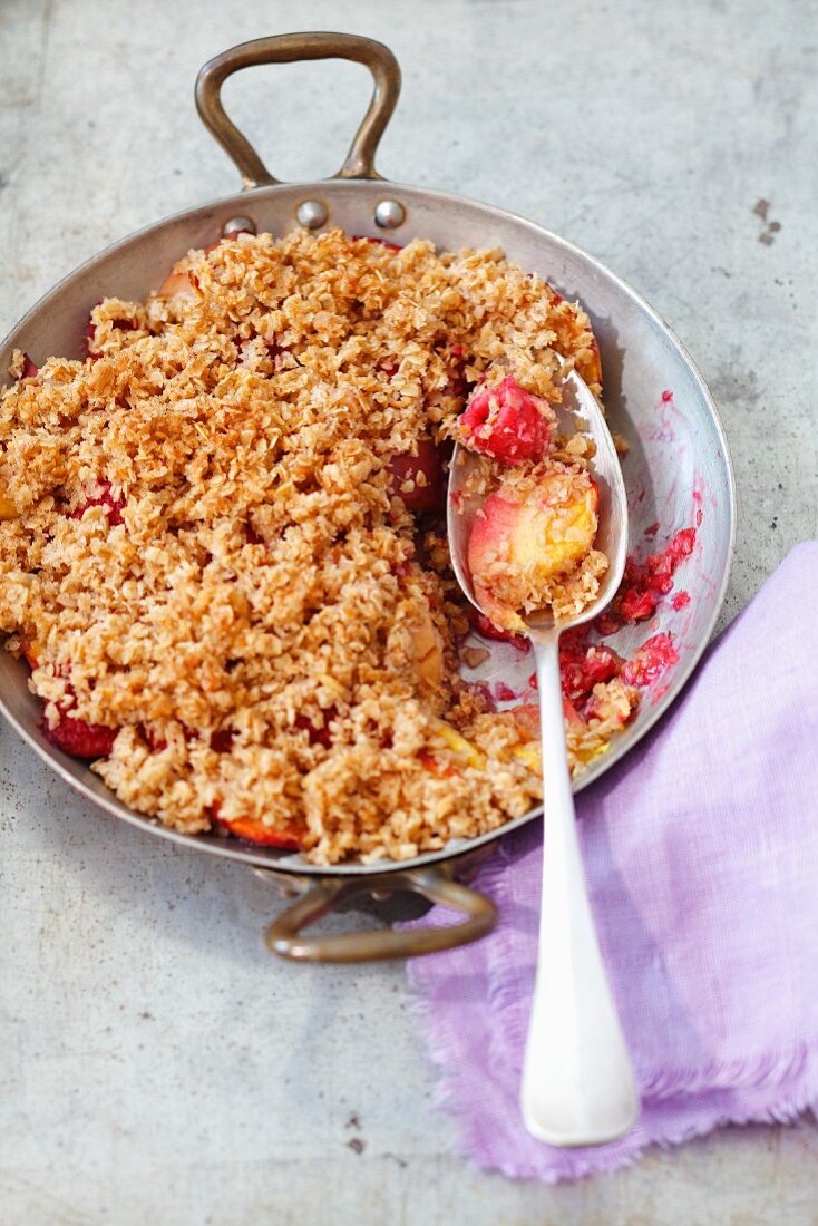 Nectarine and raspberry crumble