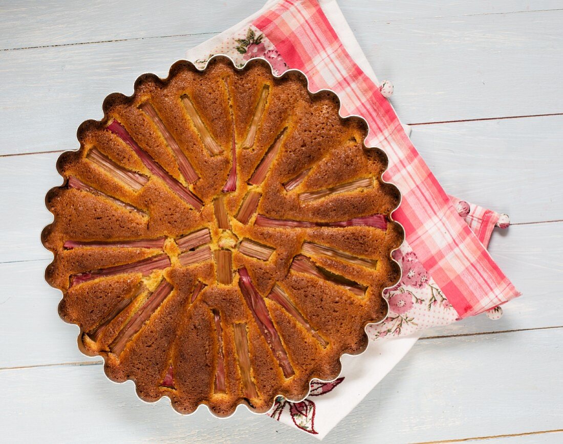 Gluten-free rhubarb and almond tart (seen from above)
