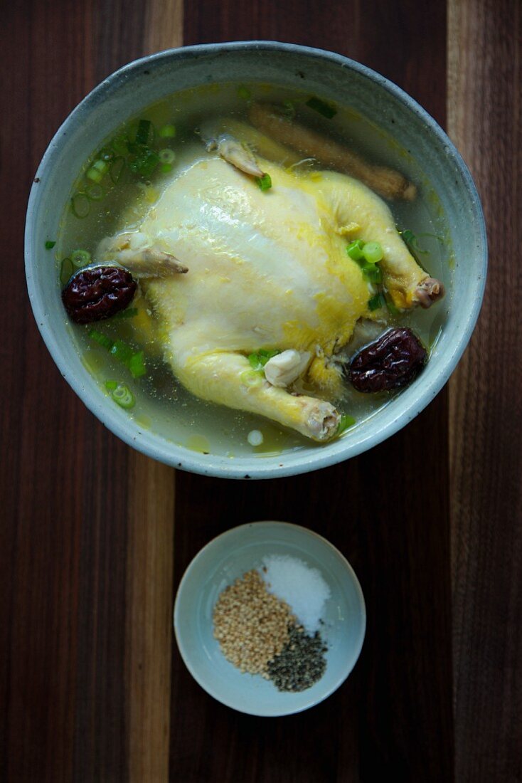 Samgyetang (chicken soup with dates, South Korean)