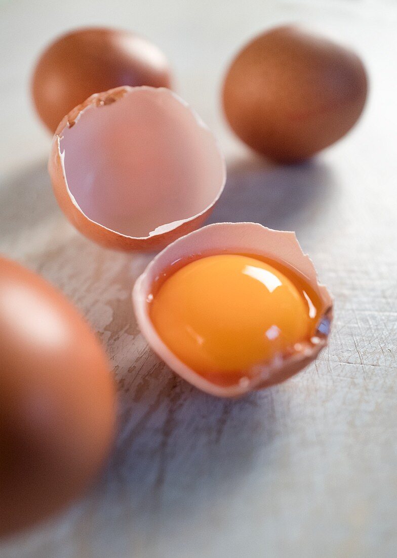 An egg yolk in an eggshell