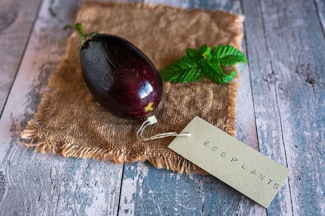 An aubergine with a label
