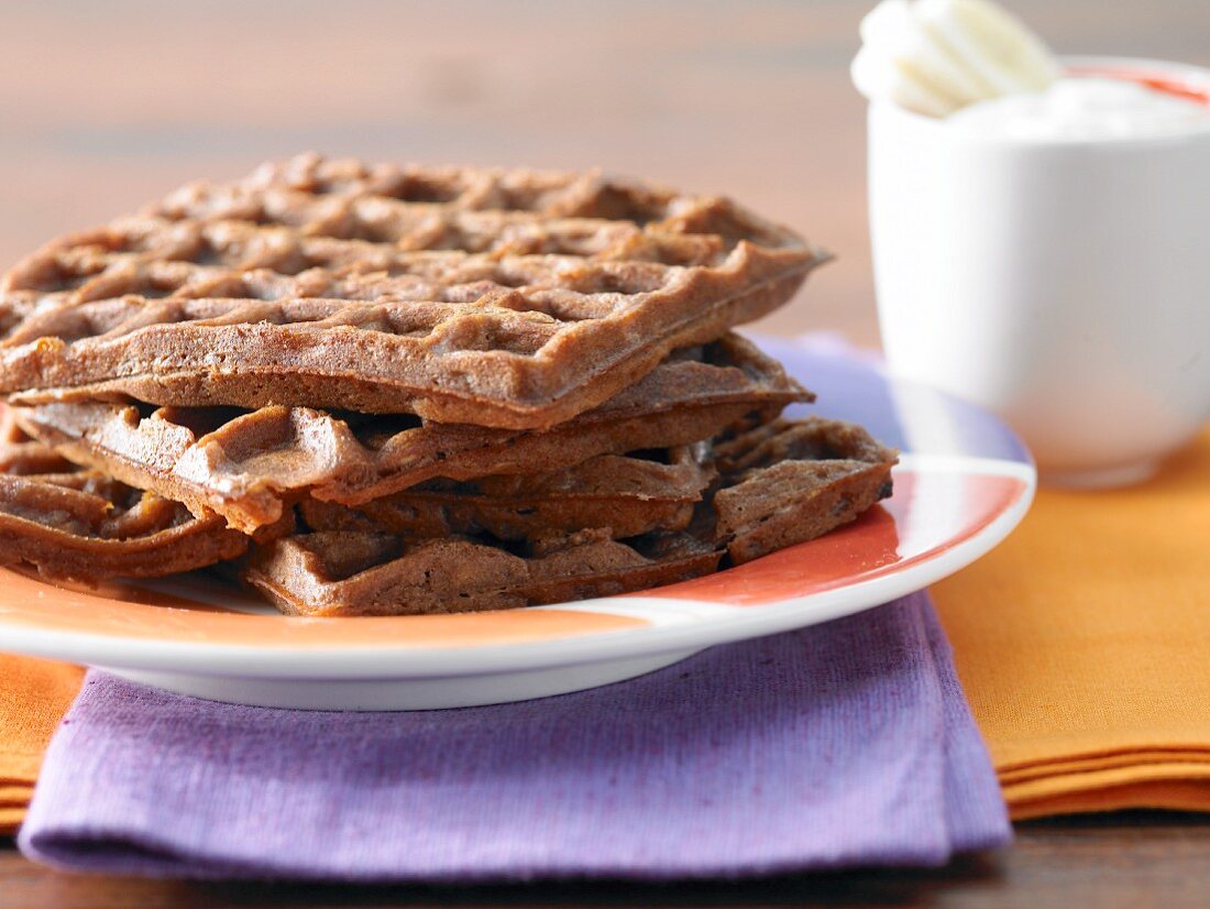 Chocolate and banana waffles