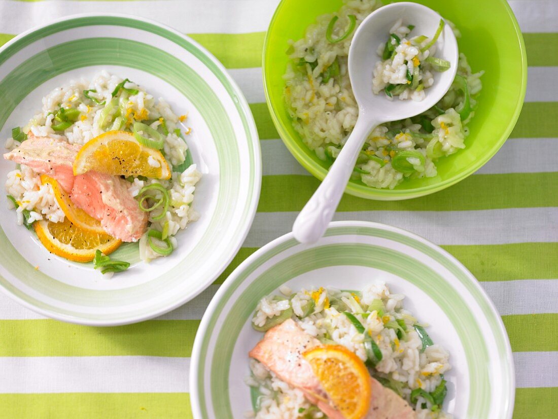 Orangen-Lachs auf Lauch-Risotto