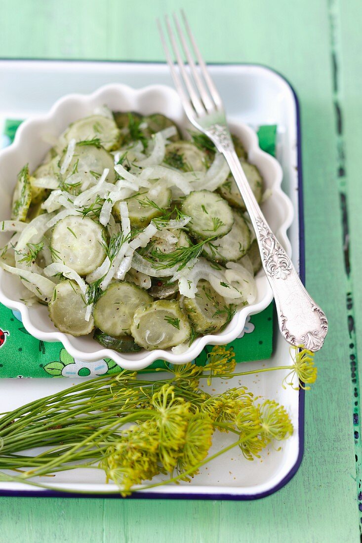 Gherkin salad with onions and dill