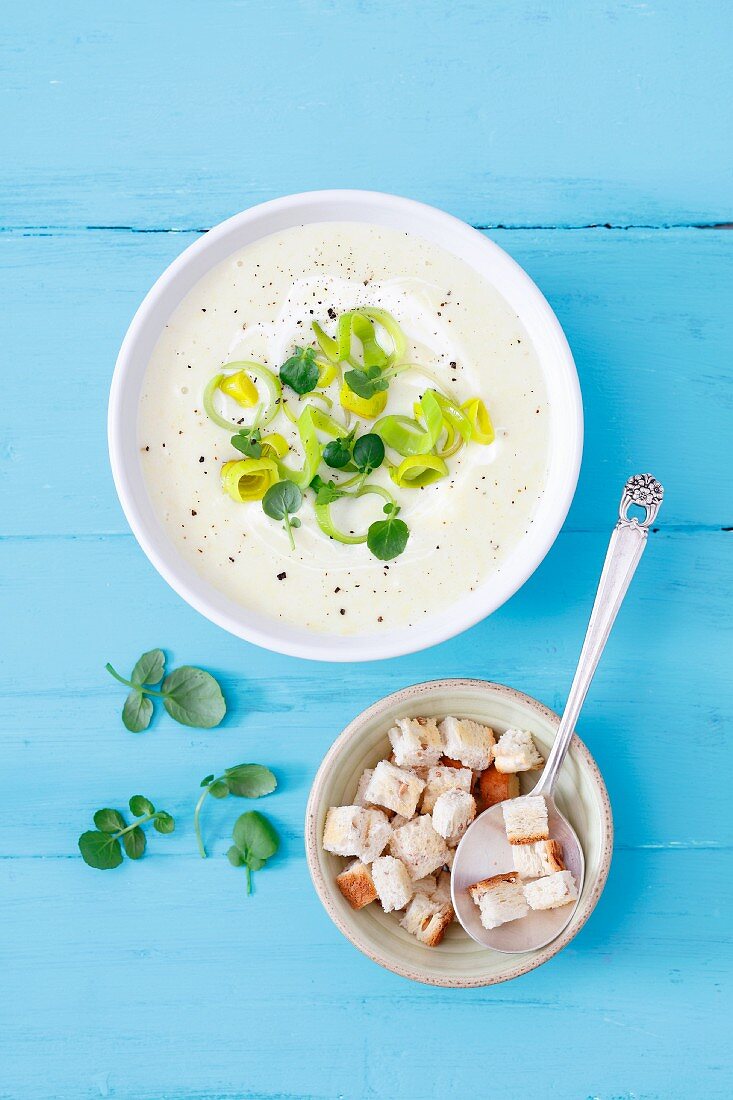 Vichyssoise (Kalte Suppe mit Lauch, Kartoffeln und Sahne, Frankreich)