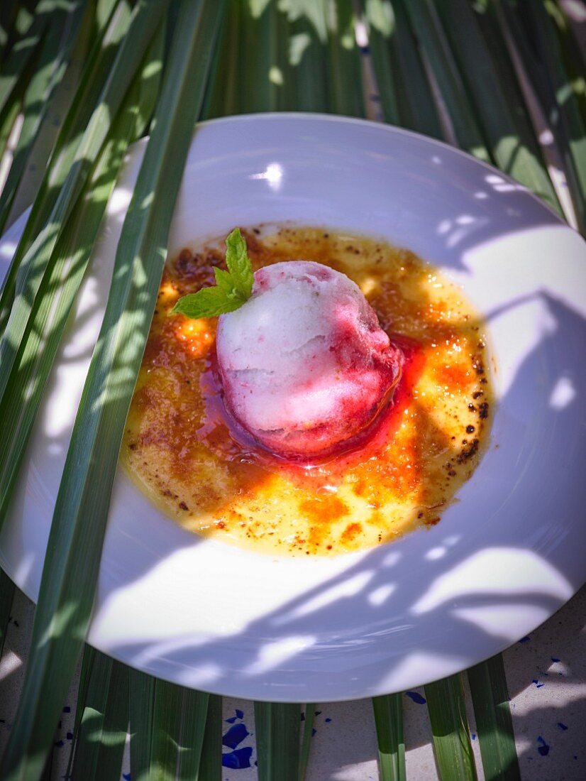 Crème brûlée with ice cream