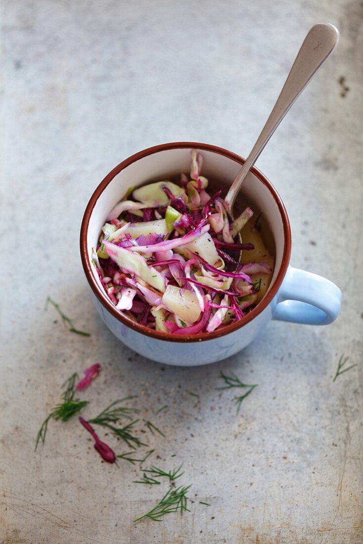 Red and white cabbage salad with pineapple