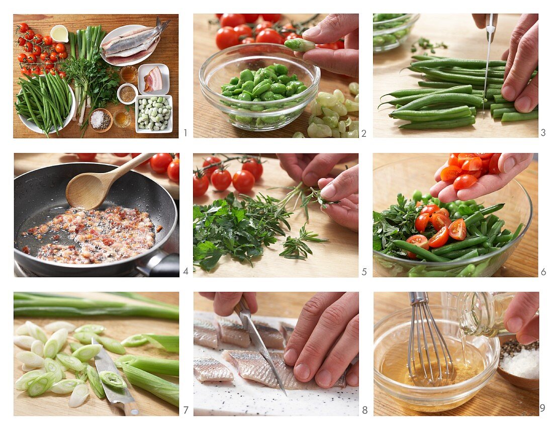 Matjes-Bohnen-Salat mit Kirschtomaten & Speck zubereiten