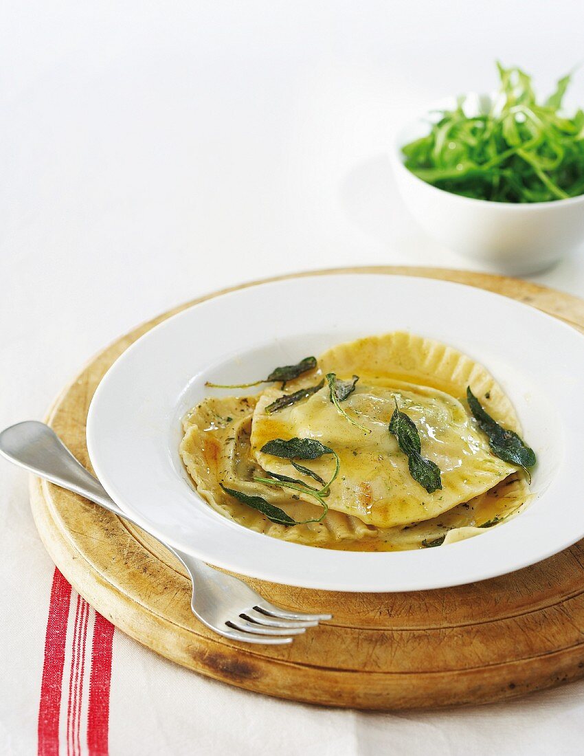 Spinach ravioli with sage butter