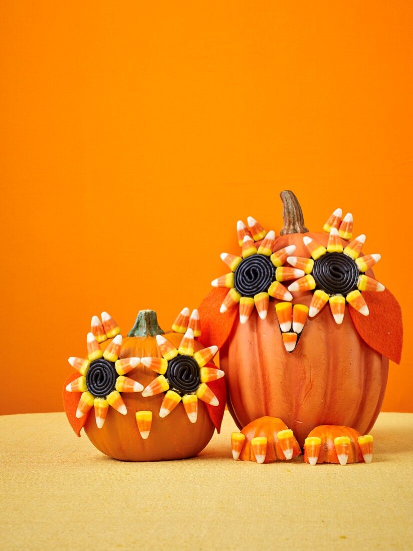 Pumpkin owls as Halloween decoration