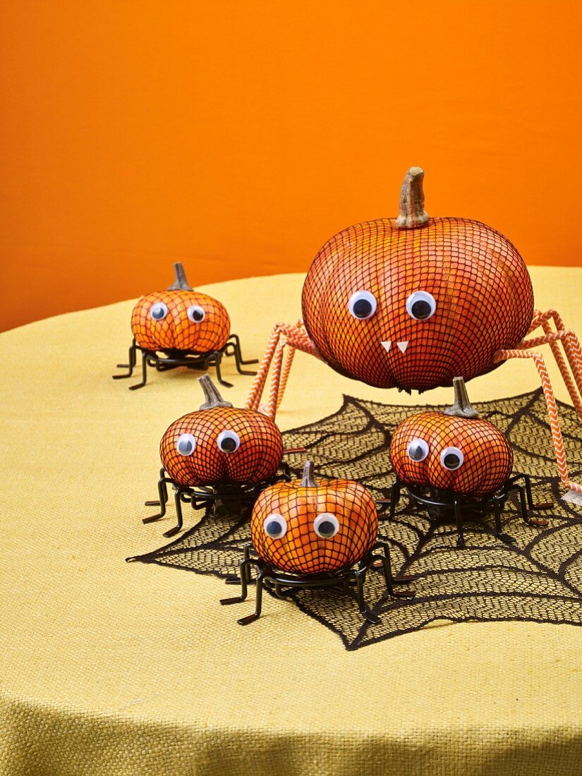 Pumpkin spiders as Halloween decoration