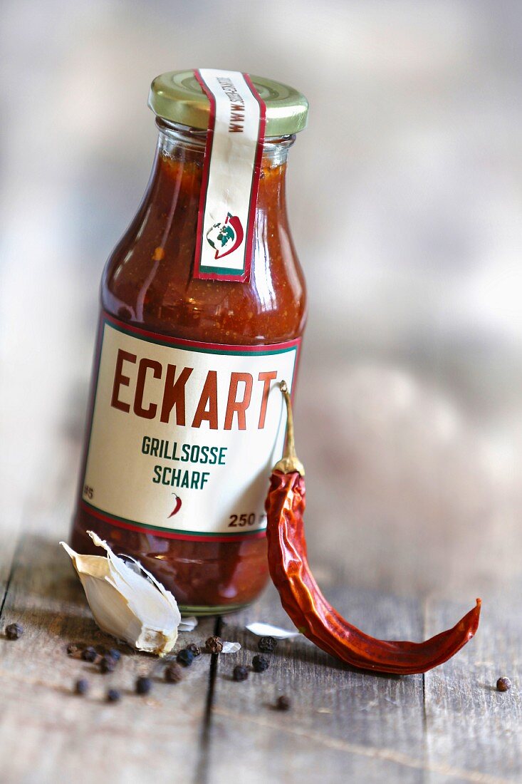 A bottle of Eckart chilli barbecue sauce