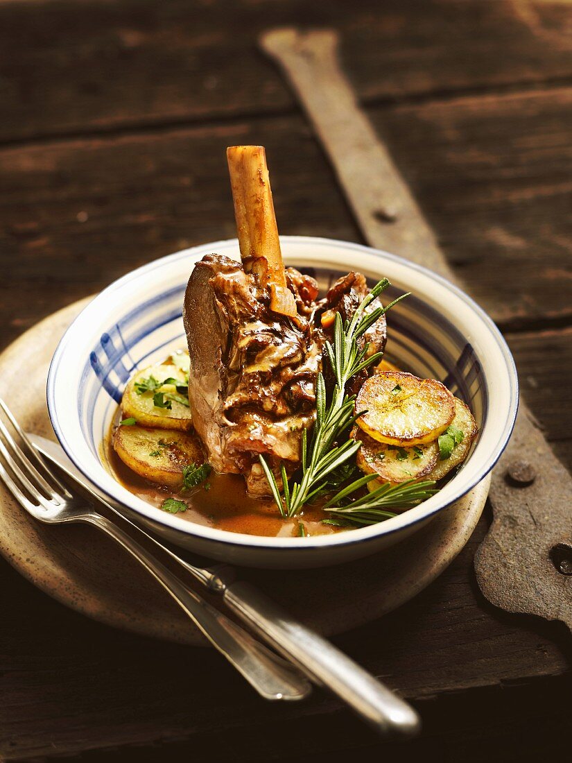 Bavarian lamb shank in rosemary jus