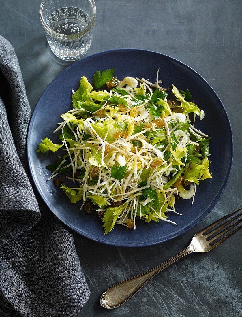 Celery salad with celery leaves