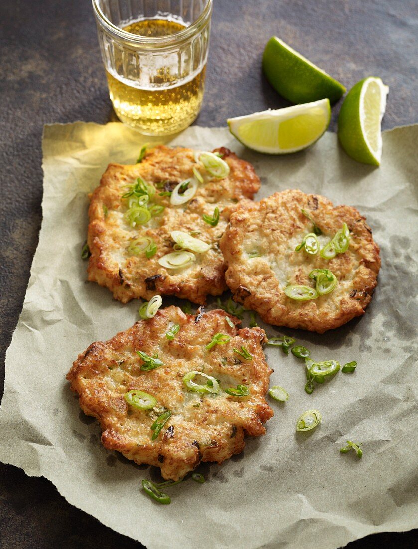 Yamaimo fritters with spring onions