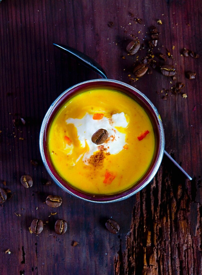 Pumpkin and coffee soup (seen from above)