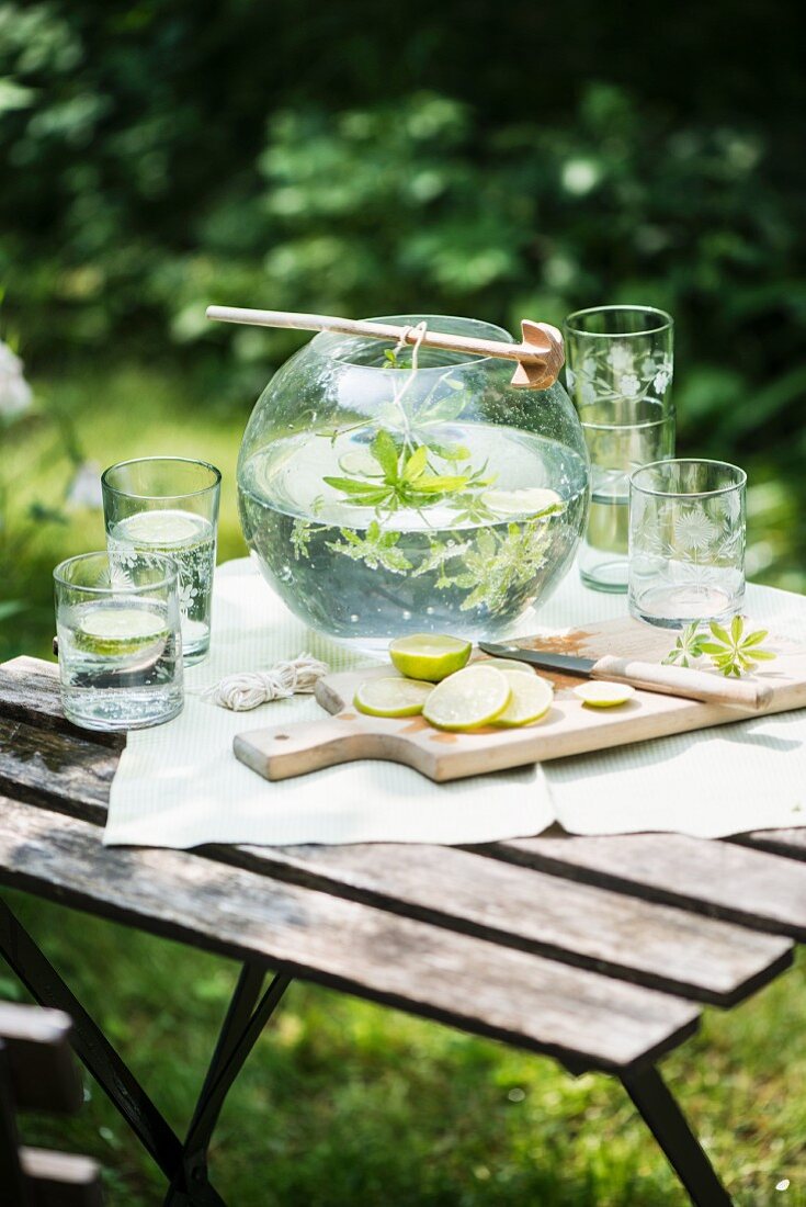 Woodruff punch on a garden table