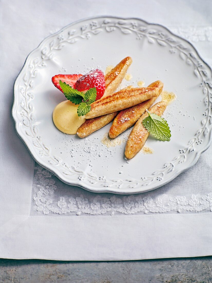 Bavarian quark dumplings with elderflower foam