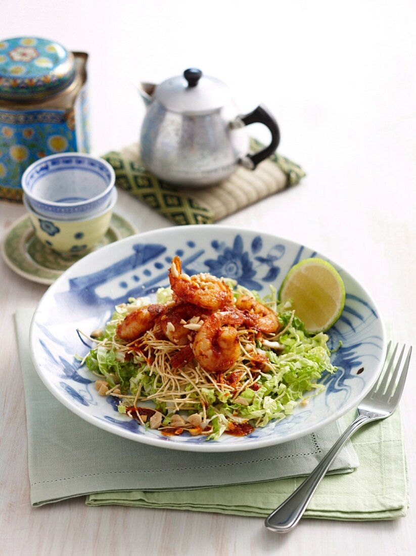 Prawn cabbage salad with Asian noodles