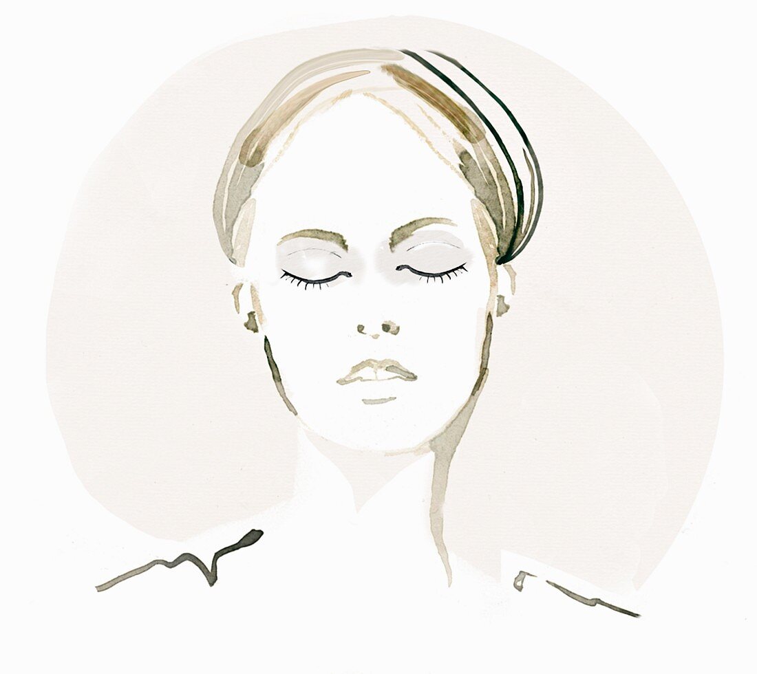 An illustration of a woman with her eyes closed