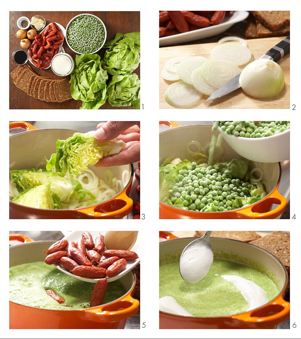 How to prepare pea soup with mini cabanossi
