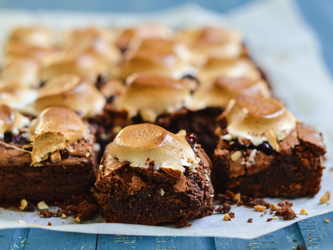Rocky road brownies on baking paper