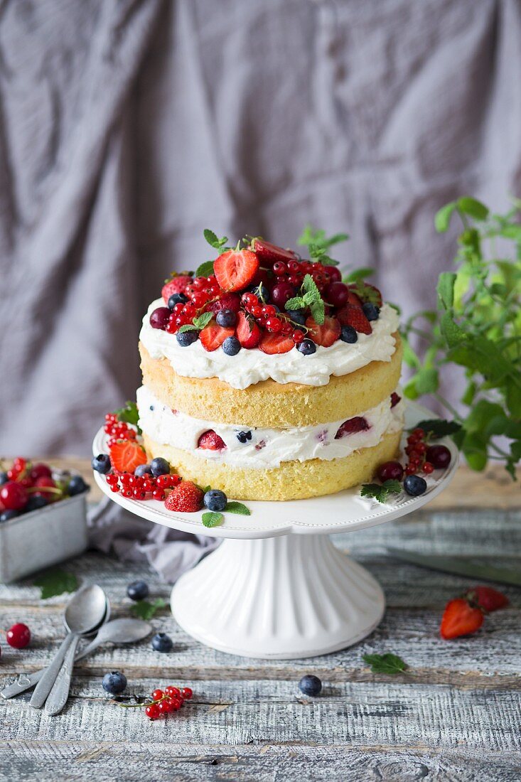 Sponge cake with mascarpone and vanilla cream and fresh berries