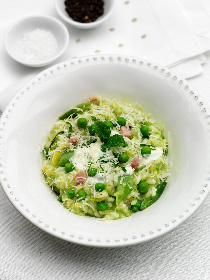 Pea risotto with Pancetta