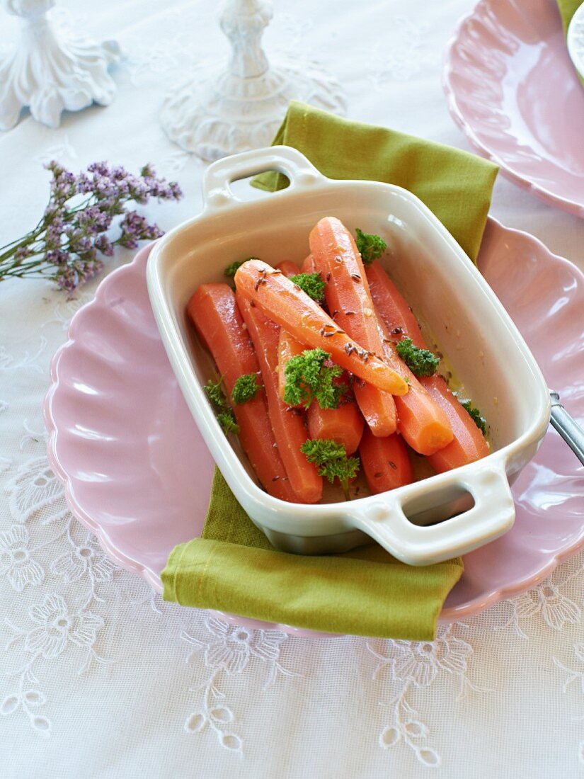 Cooked carrots with caraway seeds and parsley