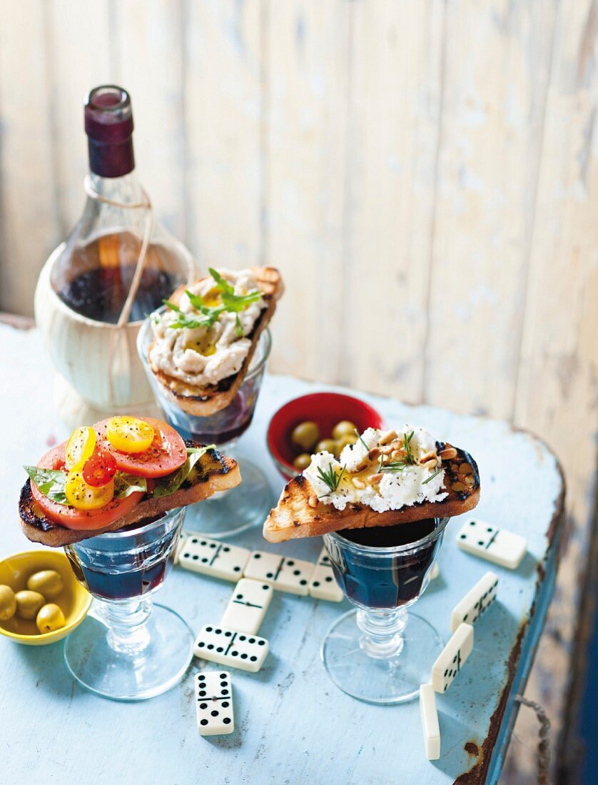 Three types of bruschetta for a gaming night