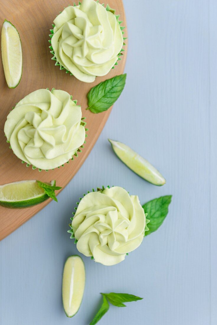 Lime cupcakes with lime frosting (seen from above)