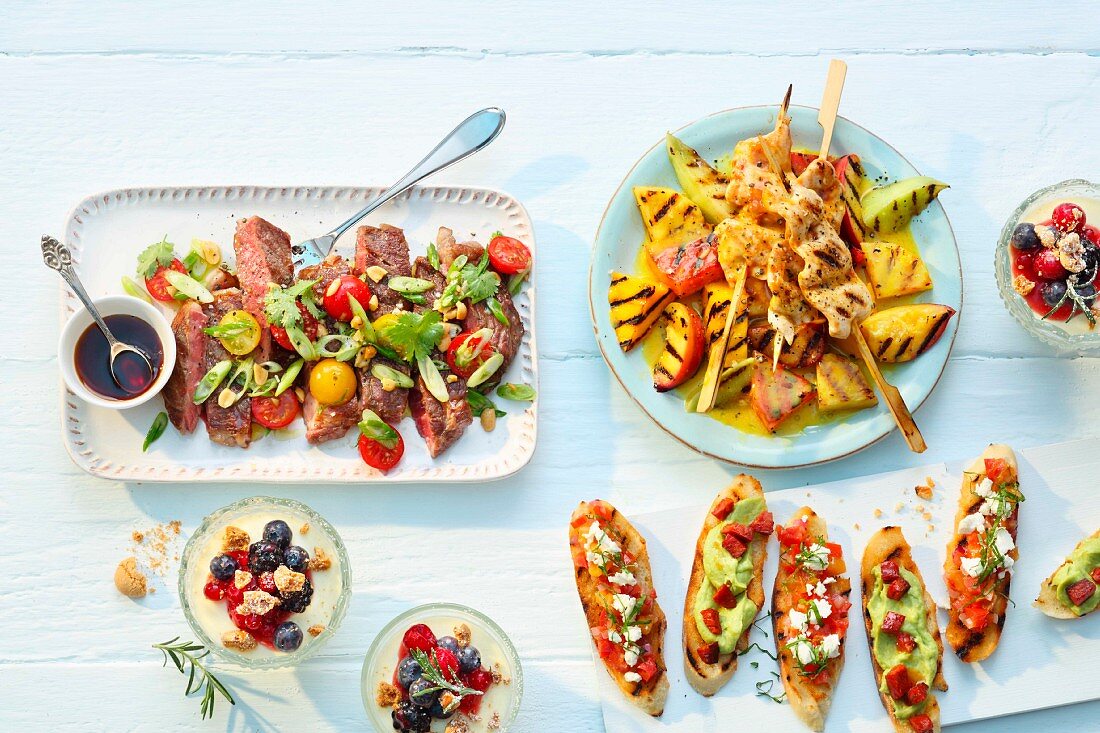 Various dishes and canapés for a summer party