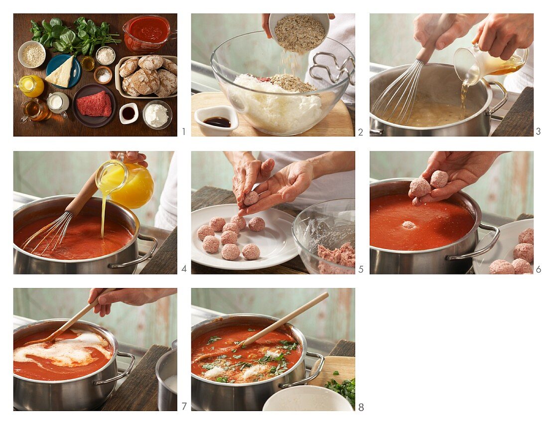 Tomatensuppe mit Hackbällchen zubereiten