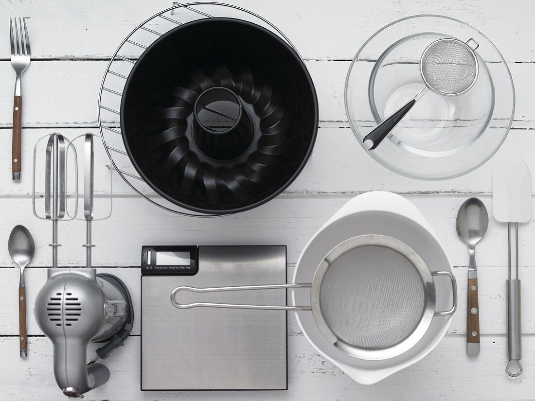 Baking Utensils in Glass Mixing Bowl