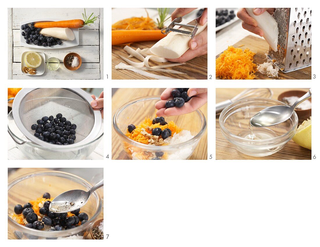 How to prepare grated carrot salad with blueberries