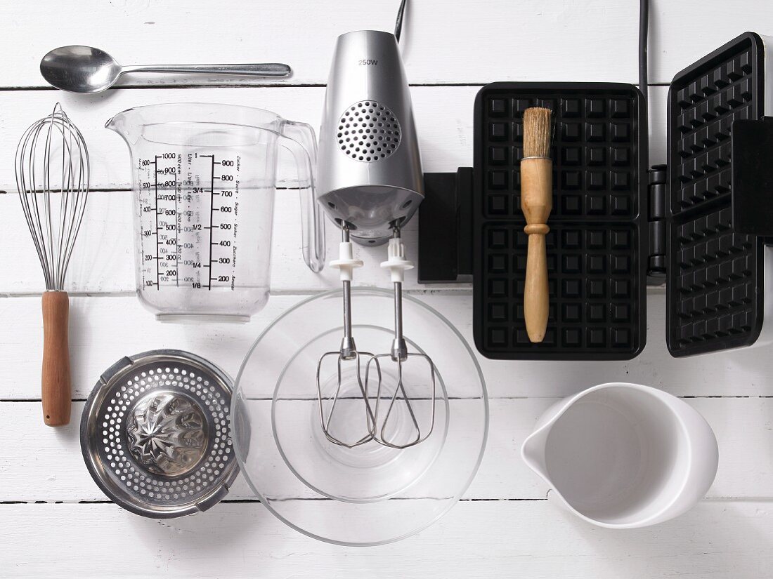 Assorted utensils for making waffles