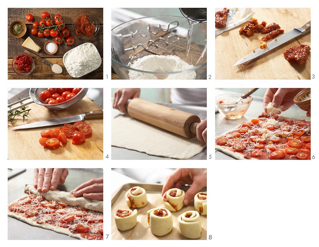 Pizzaschnecken mit Tomaten zubereiten