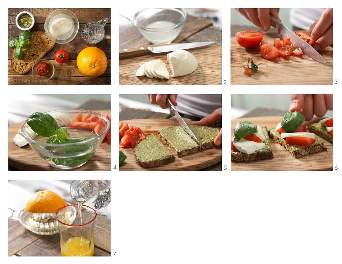 How to prepare bread with a mozzarella topping and orangeade